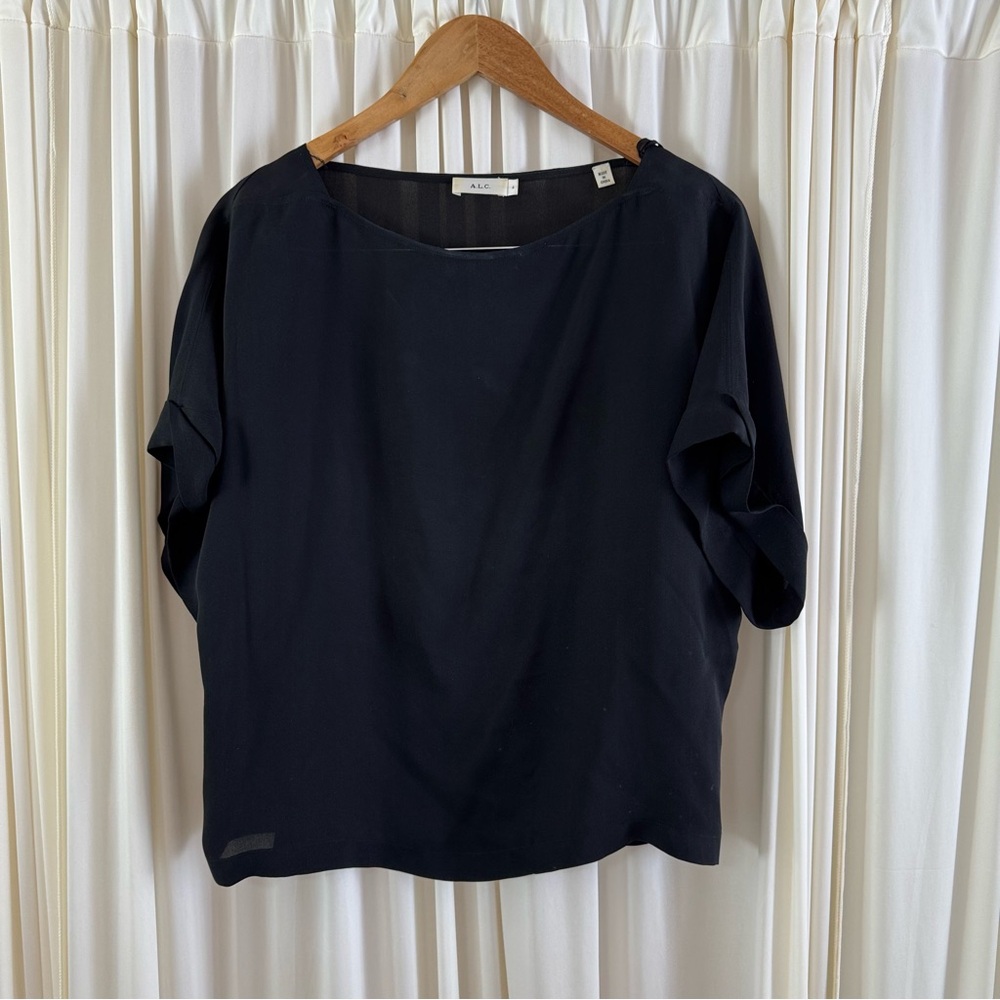 A.L.C. 100% Silk Black Short Sleeve Blouse‎ Size 4